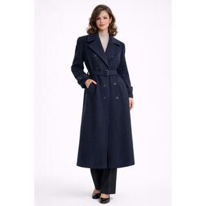Vintage 1970s–1980s Perry Ellis Belted Navy Wool Overcoat size 8